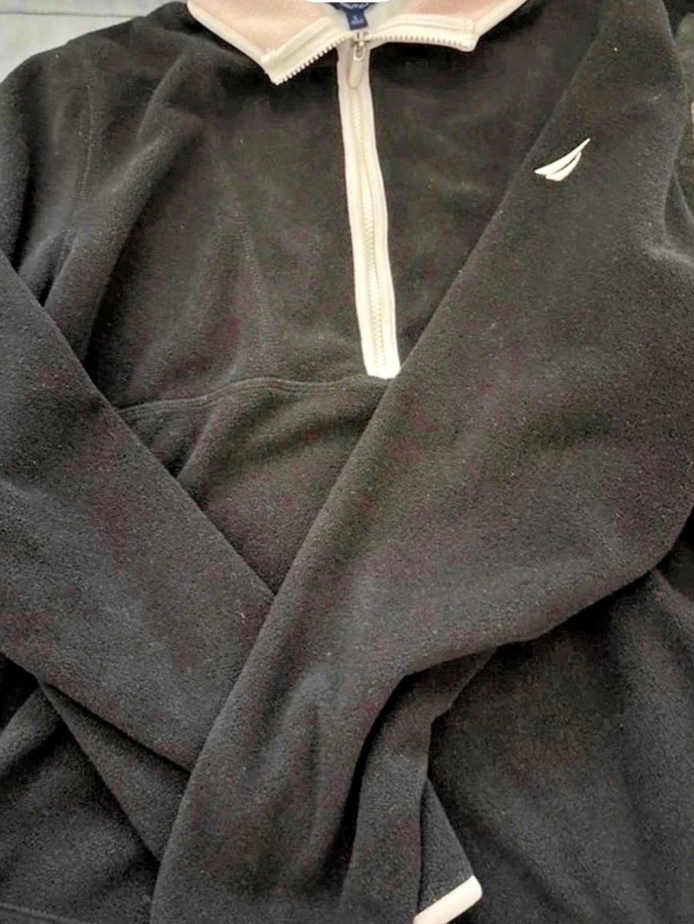 Nautica Quarter-Zip Fleece Sweatshirt Black & Pink Large